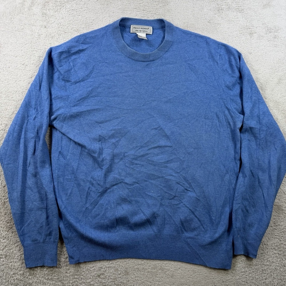 Paolo Mondo Sweater Mens Large Blue 100% Cashmere Crewneck Pullover Soft 2 Ply